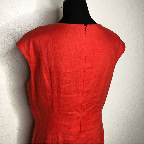 Lafayette 148 New York red orange faux wrap linen midi dress size 14 NWT - Picture 7 of 13